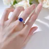 Cluster Rings S925 Silver Ring Royal Blue 8 8mm Sugar Tower Simple