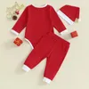 Set di abbigliamento bambine 3pcs pantaloni a manica lunga santa claus gomanper cappello da colore contrasto