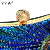 Elegant Sequins Beads Peacock Pearl Clutch Evening Handbag Shiny Bling Women Party Embroidery Messenger Purse Metal Chain Bag