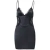 女性のための薄いレースドレス24SS新しいファッションクラブvネックスパゲッティストラップミニドレスシックホローアウトY2Kブラックドレス