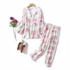 Hemkläder 2024 Kvinnor Pyjama Set Soft Flamingo Cartoon Printing Pijama Pyjamas Woman Cotton Pyjama Sleepwear