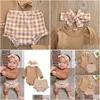 Kleidungssets Goocheer 3PCS Baby Girl Kleidung Set Kleinkind geboren im Herbst Langarm BodySuit Tops Plaid Shorts Stirnband-Outfit 0-24 m Drodhkos