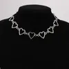 Choker Independent Gothic Metal Hollow Connecting Heart Neck Chain Collar Necklace Women's Egirl Cosplay Estetiska smycken