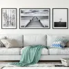 Black White Snow Tree Forest Wave Bridge Paesaggio tela di pittura Poster Poster Stampe Nordic Wall Art Immagini Soggiorno