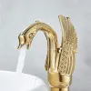Golden Swan Basin Sink Faucet Enkel handtag bänkskivan Badrumsblandare kran däck monterad mässing varm kallt vatten krom blandare kran