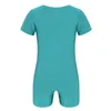 Stage Wear Kids Boys Girls Ballet Dance Leotard Short Sleeves Solid Color Stretchy Jumpsuit Gymnastics Unitard