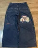 Streetwear jnco jeans y2k hip hop numéro 7 dés graphic brodered rétro bleu baggy mens womens high taille pantalon large 240401