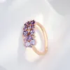 Ringos de cluster Kinel Shiny Purple Natural Zircon Bride Wedding for Women Trend 585 Rose Gold Color Diário