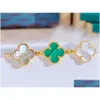 Band Rings Four Leaf Clover Ring Natural Shell Gemstone Gold Plated 18K For Woman Designer T0P Highest Counter Advanced Materials Eu Dhtbr