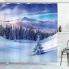 Cortinas de ducha Cortina de Navidad Bosque Pino de nieve paisaje High Mountain Nature Landscape Tabet Decoración de baño con ganchos