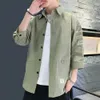 Japanese Style Casual Jacket Men Summer Loose Shirt Men's Japanese Style Casual Cargo Shirt Coat with Turn-down Collar Three