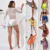 Kvinnors badkläder Kvinnor Bikini Cover -ups sjal sommar avslappnad fisknät utskärning baddräkt sarong strand wrap kjol med tofs