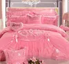 Luxury Pink Heartshaped Lace bedding set king queen Size Princess wedding bedclothes silkcotton Jacquard Satin duvet cover bed s1309948