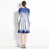 Hofstil Frauen elegantes Kleid Vintage Print Stylist V-Ausschnitt Einbriefe Kleid Bubble Lantern Ärmel Vestidos