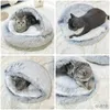 Lits de lits de chat coquille longue chienne moelleuse chenil chaud rond demi-paquet litière de chat profonde sommeil litière de chat en peluche