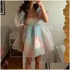 Basic Casual Dresses Dresse Puff Sleeve Tle Tutu Princess Dress Square Collar Mesh Ruffle Bubble Skirt Evening Party Prom Mini Fairy D Dhtrz