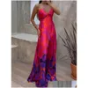 Basic Casual Kleider y Blume bedruckt Maxi Slip Kleider Frauen Mode vor Shoder gegen Neckrobe Vestidos Chic Lady Party Abend Drop de Dhgp8