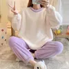 Home Clothing Female Sleep Set Pyjamasanzug mit O-Neck sexy Nachthemen Homewear Casual 2pcs Nachtwäsche Koralle Fleece Hemdpantets Nachtwäsche Nachtwäsche