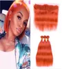 Orangefarbenes menschliches Haar Schuss mit Spitze Frontalverschluss 13x4 Teil Malaysian Human Hair 8a Straight Hair Bündel mit Spitze FRO4965160