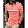 Camisas casuais masculinas 2024 New Mens Polo Cirtas listras de manga curta Camisetas casuais Button Top Tees