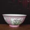 Figurines décoratives en émail rose chinois Porcelaine Qing Kangxi Flowers Design Bowl 5,90 pouces