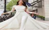 2020 Długie rękaw białe kombinezony sukienki ślubne koronkowe szyfonowe satynowe dorsarki koraliki kryształy suknie ślubne spodnie sukienki vestidos de8857436