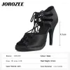 Dansschoenen Jorozee Platform Latin Women Black Bronze Red Satijnen Wedding Party Ballroom Dancing High Heel Soft Outsoft