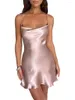 Casual Dresses Women s Satin A-Line Mini Dress Sexig Spaghetti Strap Backless Chest Ruched Short Y2K Bow Tie Cami
