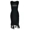 Casual Dresses Summer Plus Size Outfits Women Round Neck Sleeveless Dress Sexig Tight Backless Pleated Mid Halter