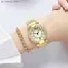 Wristwatches Gold Alloy Luxury Women Fashion es Diamond Encrusted Minimalist Design Ladies Quartz Wristes Drop Shipping Clock Gift240409
