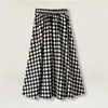 Skirts Black White Plaid Midi Pleated Spring Summer Korean Female High Waist Fashion Casual All-match A-line Long Skirt 2024