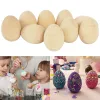 5pcs Wooden Eggs Happy Easter DIY Craft Artificial Chicken Hen Egg Ornament Kids Handmade Accessories 2023 Easter Party Supplies