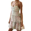 Sukienki swobodne kobiety 2024 Kwiatowy mini sukienka spaghetti pasek boho huśtawka krótka odzież imprezowa