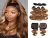 Ombre Brown Hair Bundles With Closure 1B 30 Dark Roots Peruvian Body Wave Hair 3 Bundles With 4x4 Lace Closure Remy Hair Extension8009180