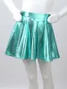 Kids Girls Hip Hop Jazz Dance Cheerleading Stage Performance Costume Asymmetrical Shoulder Sequin Crop Top with Metallic Skirt