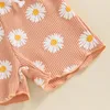 Ensembles de vêtements Soft Waffle Floral Print Baby Girls Clothes Set Summer Shorts d'été Ténits à manches courtes T-shirt Band 3PCS