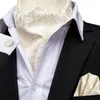 Hitie Silk Beige Kahaki Mens Ascot Tie Hankerchief Cufflinks Set Jacquard Woven Cravat för manliga brudgum Wedding Business Events240409