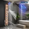 LED -Badezimmer Duschpanel 6 Modi Intelligente LCD -Duschsäule Roségold Regen Wasserfall Badesysteme mit Massage Jet Mixer Tap