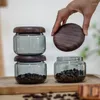 Bouteilles de rangement naufuge en bois en bois mini pot en verre pour le thé à café peut ménager des récipients scellés