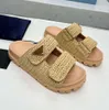 Designer Sandaal Woman Crochet Glaides Zwart platform Wedges Straw Flatform Slipper Summer Flat Comfort Mule Beach Pool Fashion