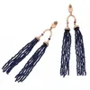 Dangle Earrings Dark Blue Acrylic Beads Tassel Long Ethnic Style Statement Handmade Ear Accessories For Women