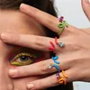 Cluster Rings Single Stone Colorful Emamel Band The Wire Women Finger Ring Open Justerad storlek7625988