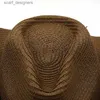 넓은 뇌위 여자 버킷 웨스트 카우보이 밀짚 파나마 UV 보호 선 바이저 해변 해변 모자 조류 여름 남자 모자 Y240409