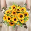 Dekorative Blumen 1 Bündel 7 Gabeln künstliche Sonnenblumensträuße gefälschte Wildblumen Hochzeitsfeier DIY Craft Art Decor