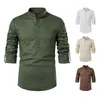 Men's Casual Shirts 2024 Thin Long Linen Sleeves Solid Color Youth Simple Handsome Stand Collar Button Two-Way Shirt