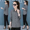 Camicette femminili a maniche lunghe di cotone puro camicia a strisce verticali a strisce e cimopera casual coreana in stile occidentale versatile top