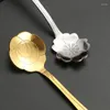 Skedar kreativ blomma tesked kaffe omrörning sked silver guld glass dessert honung kök rostfritt stål bestick