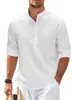 Erkekler Sıradan Gömlek Pamuk Keten Sıcak Satış Erkekler Uzun Kollu Gömlekler Bahar Sonbahar Düz Renk Stand-Yatak Taslak Plaj Stili Artı Boyut S-5XL 240409