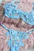 2023 Étiquette privée personnalisée Fleur du vendeur Broidered Color Lingerie Bra Panties Set Erotic Transparent Lace Underwear for Women