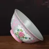 Figuras decorativas de porcelana rosa chinesa porcelana Qing Kangxi Flowers Design Bowl 5,90 polegadas